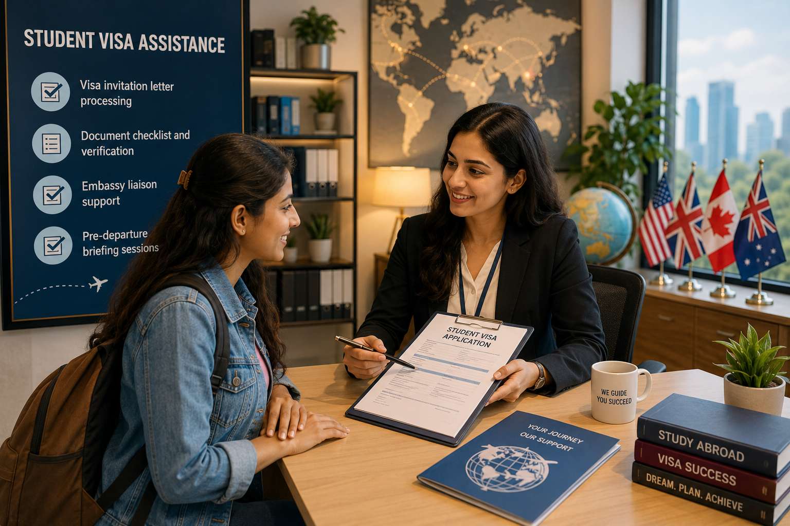 International student receiving visa documentation assistance