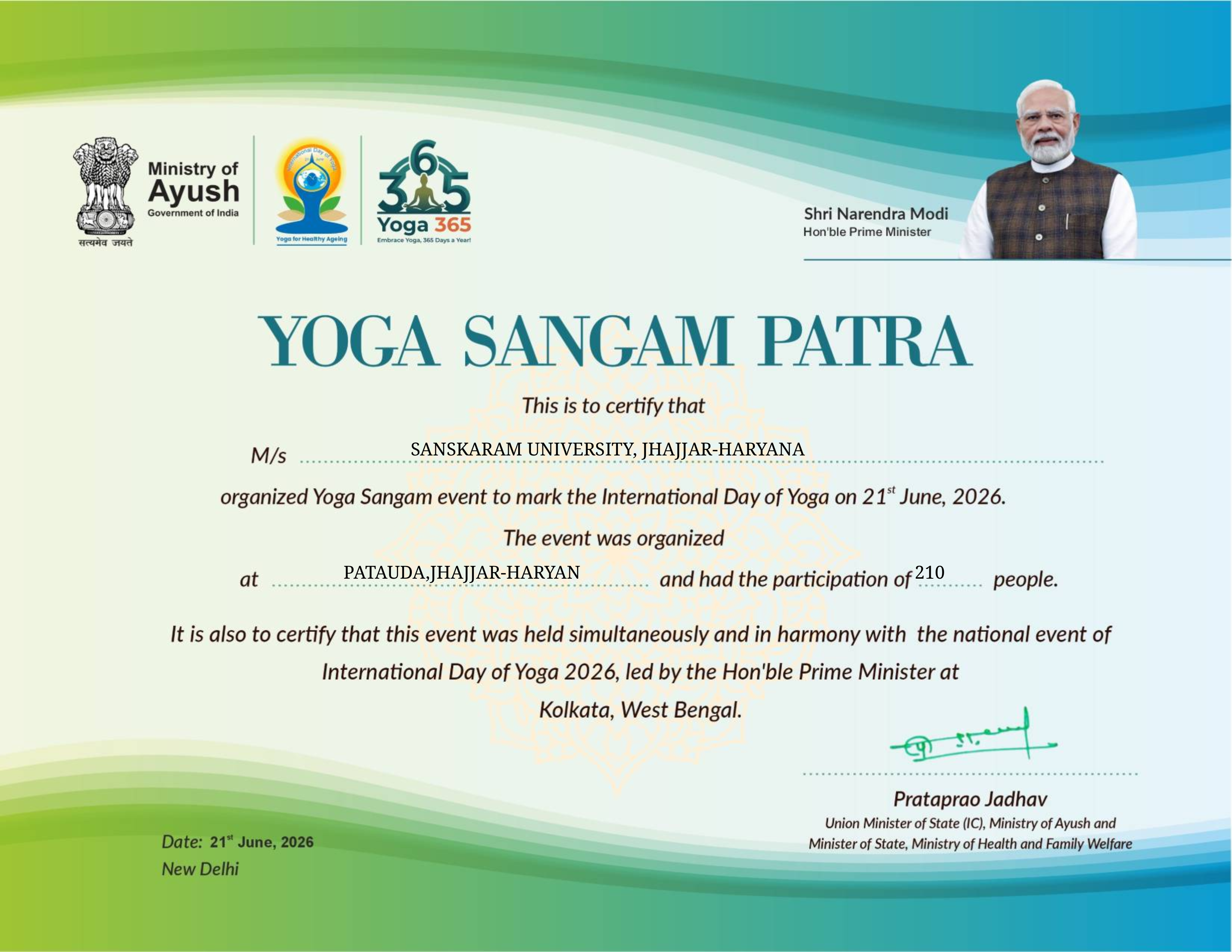 Yoga Sangam Certificate