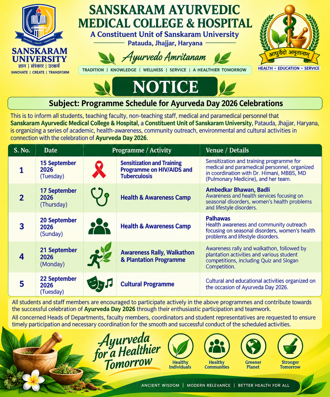 Admission Notice